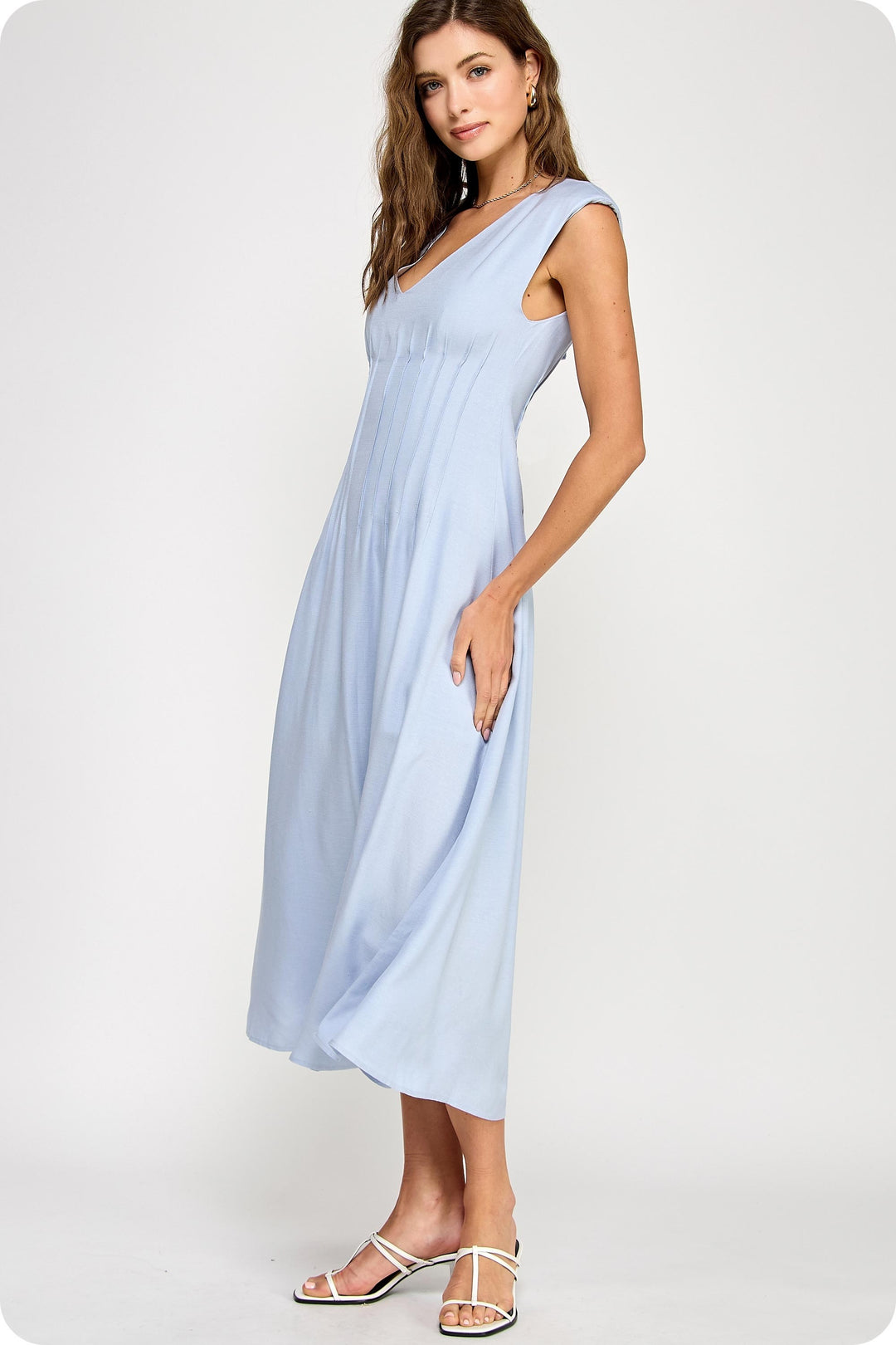 Class Act Pintuck Maxi Dress in Chambray