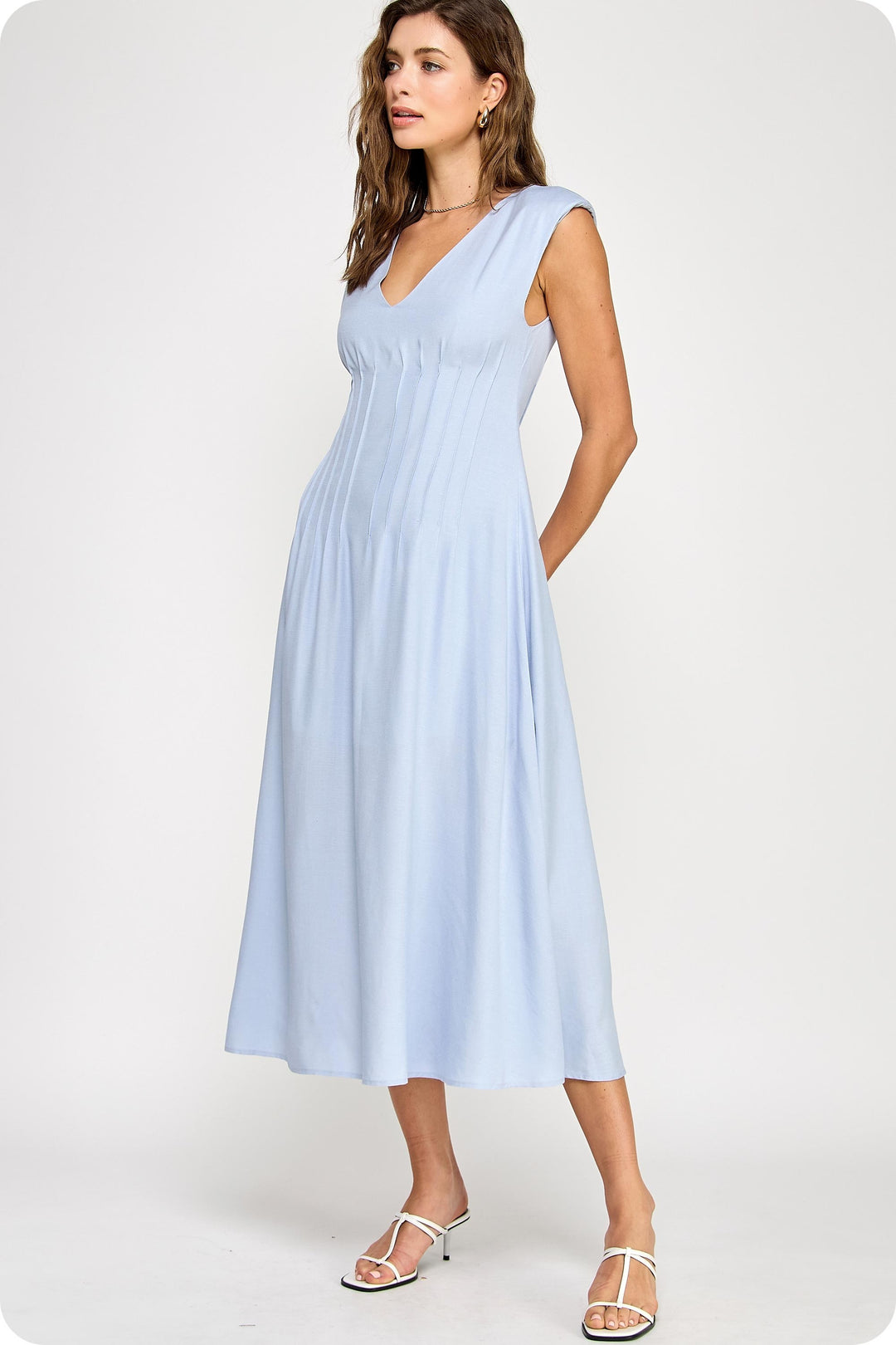 Class Act Pintuck Maxi Dress in Chambray