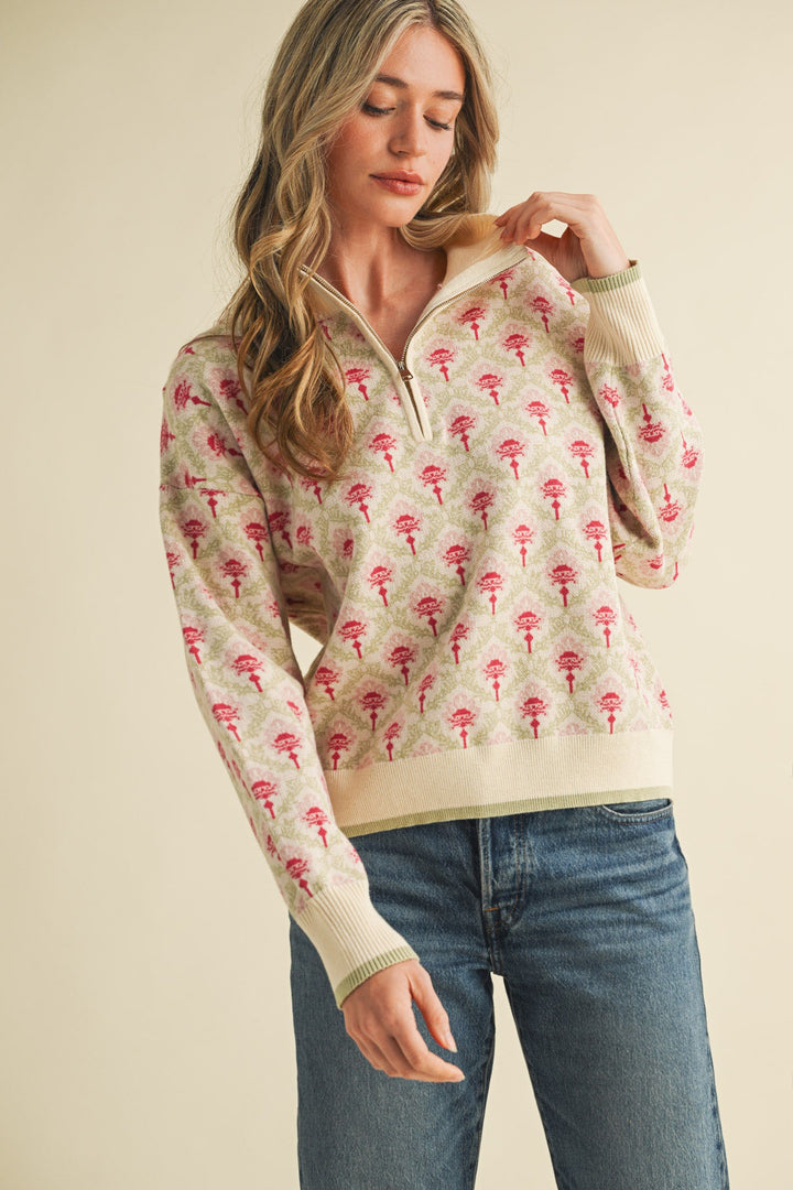 Follow My Lead Oat Floral Sweater