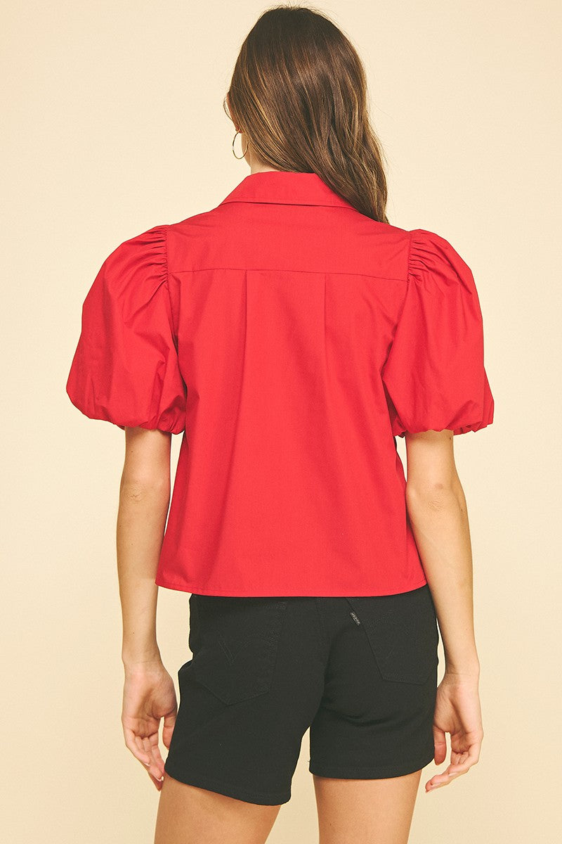 Red Bubble Sleeve Blouse Top
