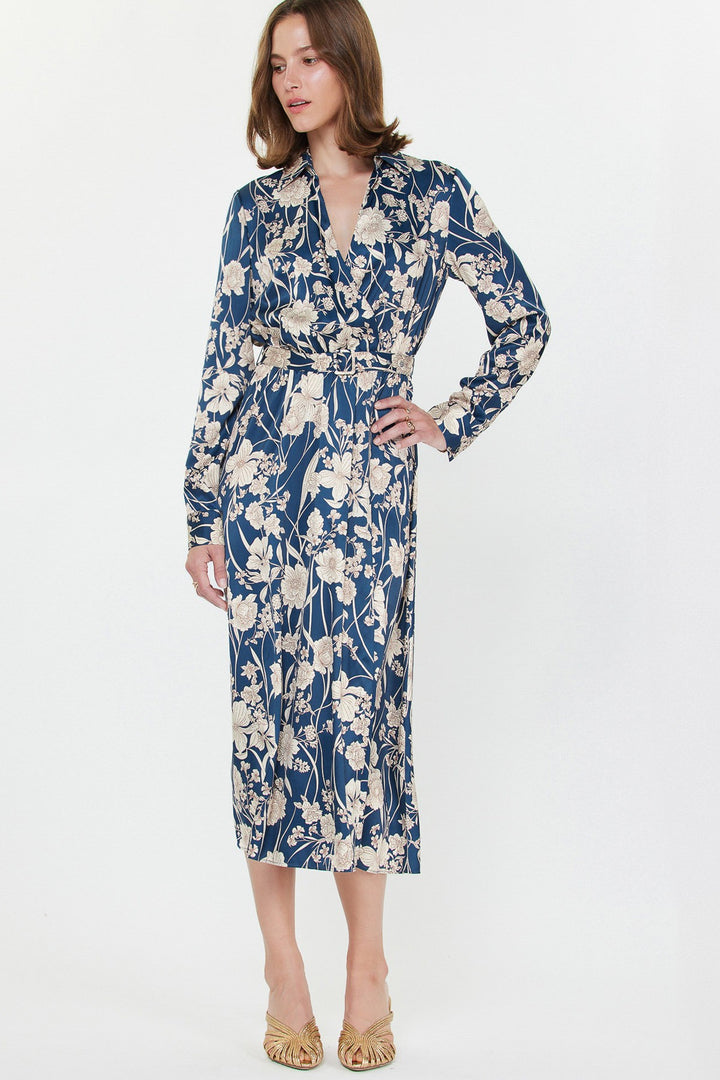 Floral Printed Navy Wrap Dress