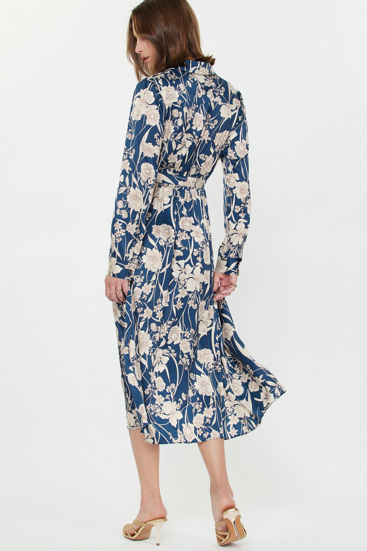 Floral Printed Navy Wrap Dress