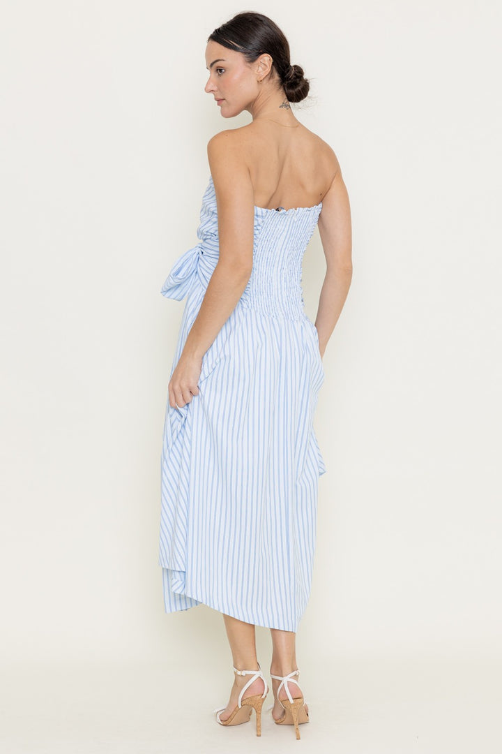 Good Things To Come Blue Striped Strapless Dress