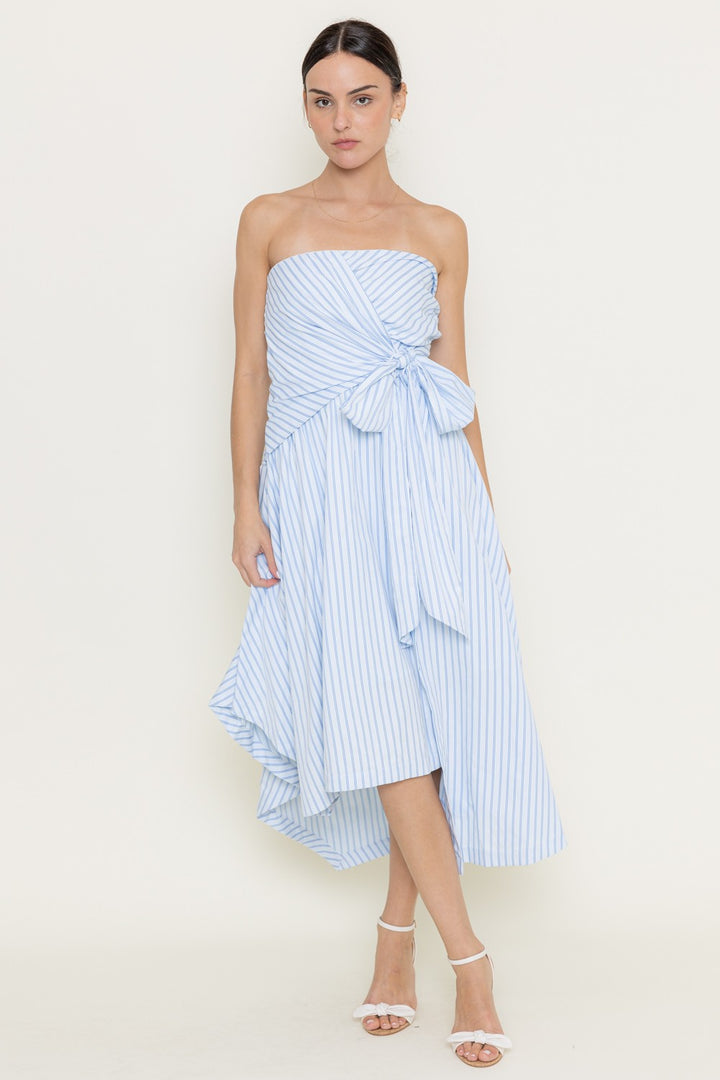 Good Things To Come Blue Striped Strapless Dress