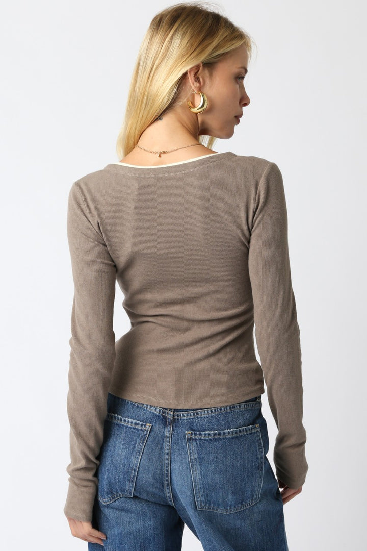 Saige Button Top in Truffle Cream