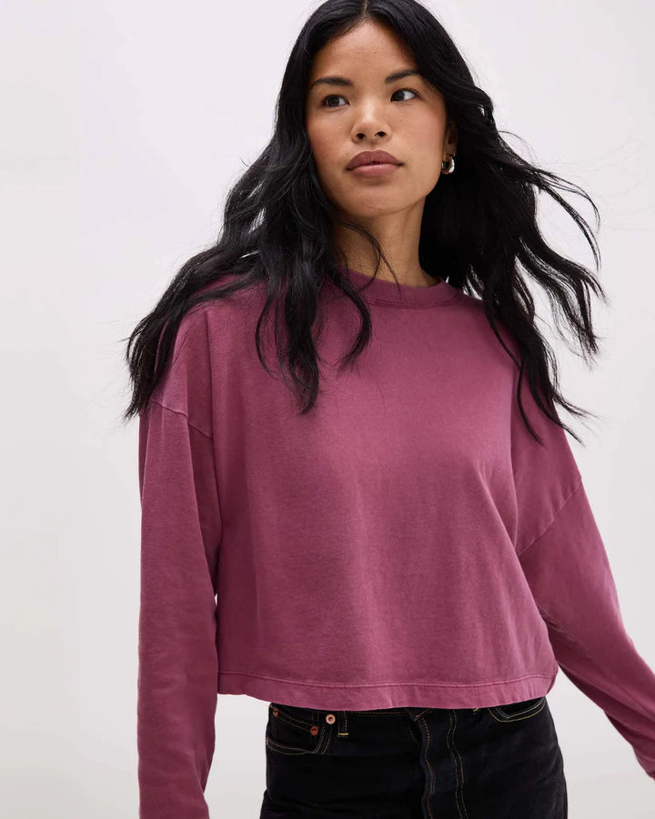 Richer Poorer Relaxed Crop Long Sleeve Tee in Burgundy