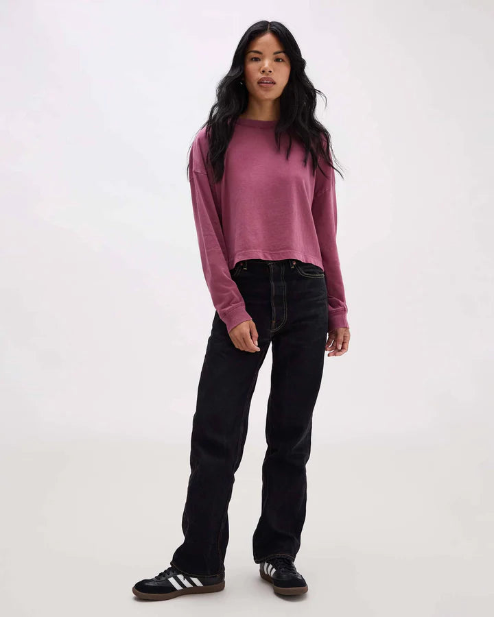 Richer Poorer Relaxed Crop Long Sleeve Tee in Burgundy