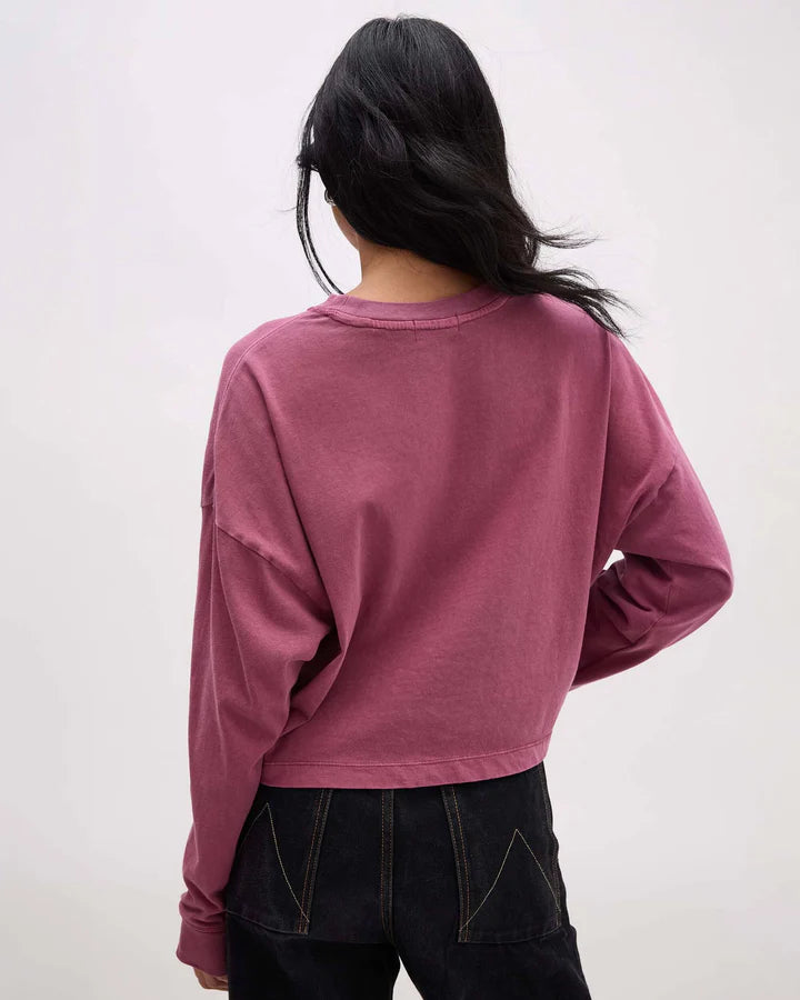 Richer Poorer Relaxed Crop Long Sleeve Tee in Burgundy