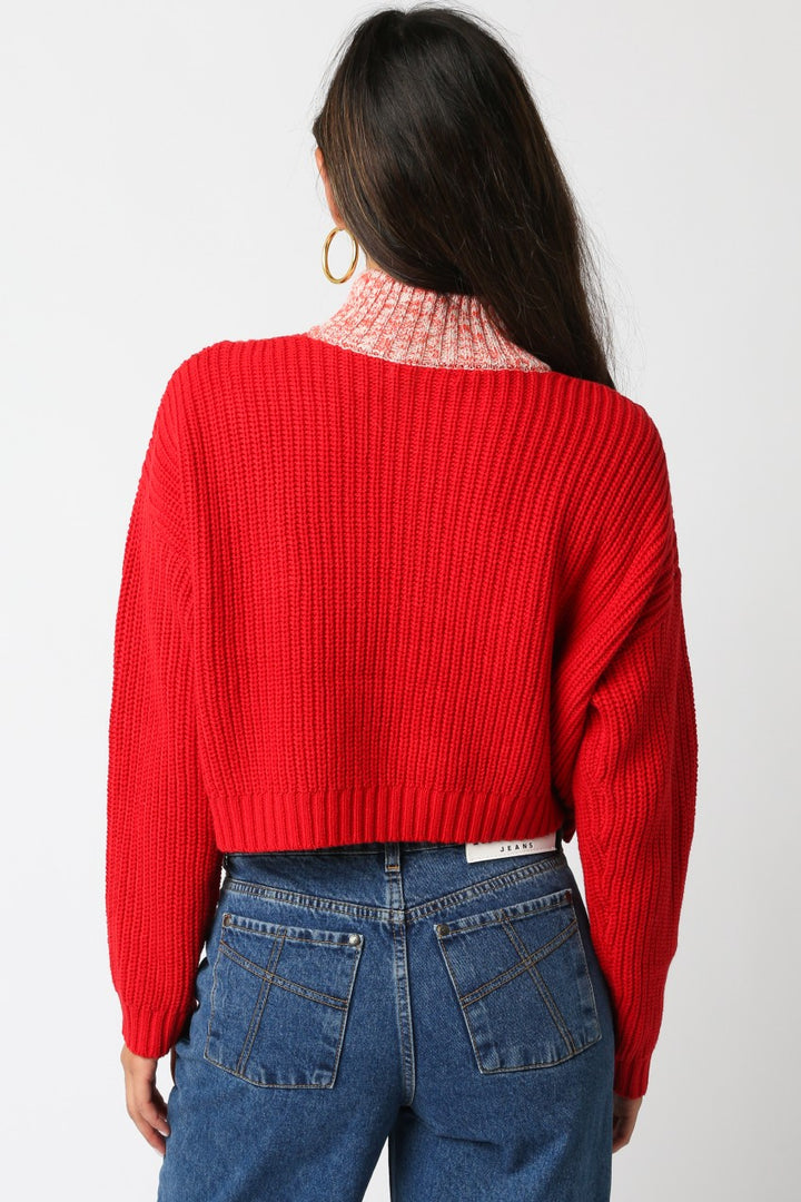 Claire Zip Up Knit Top in Red