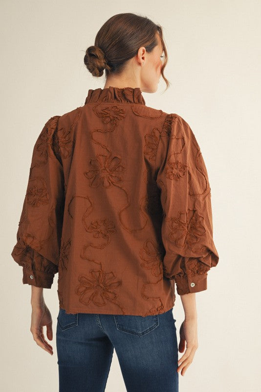 Button Down Floral Top in Brown