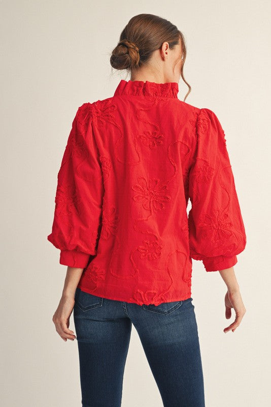 Button Down Floral Top in Red
