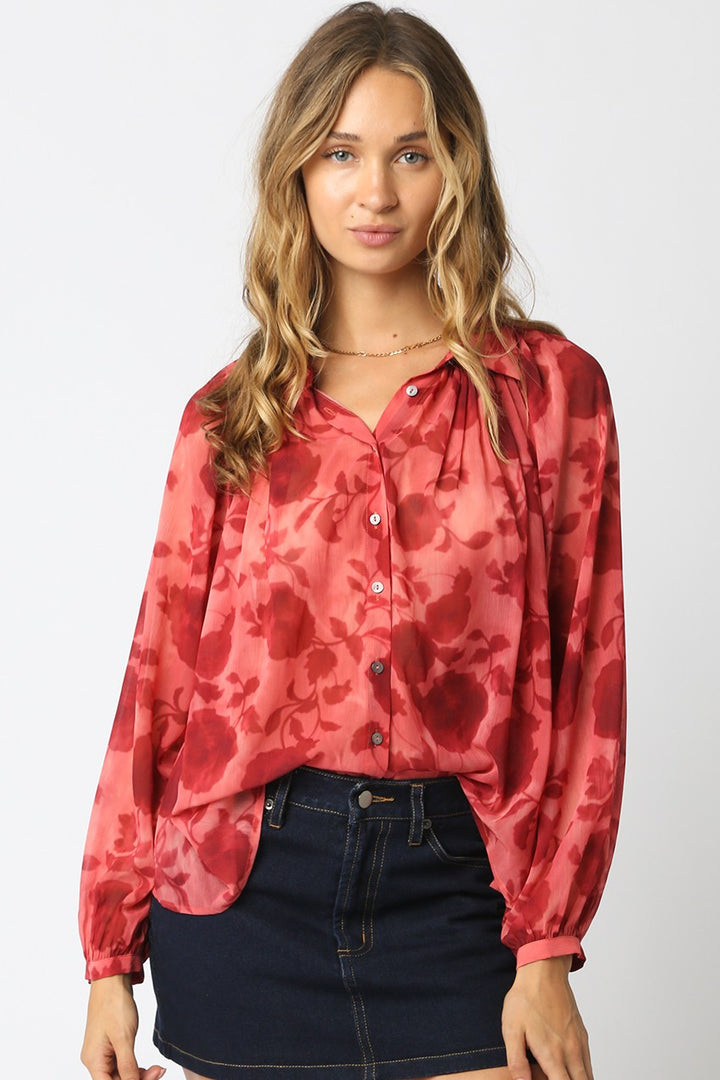 Red Floral Long Sleeve Top