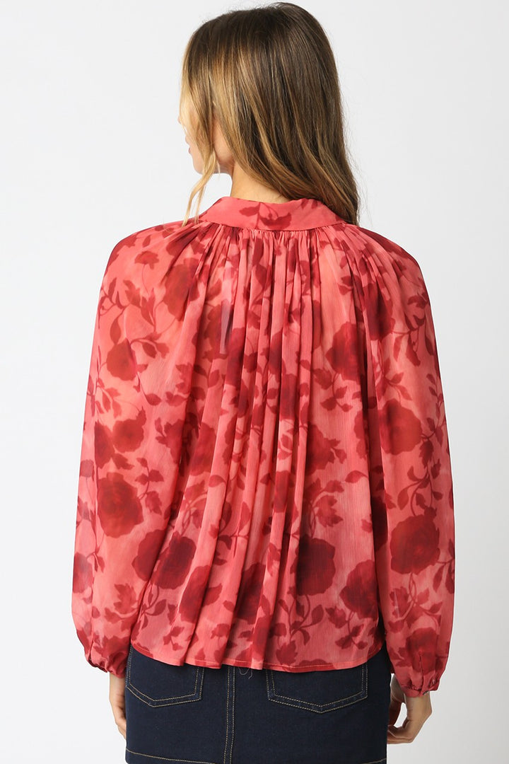 Red Floral Long Sleeve Top