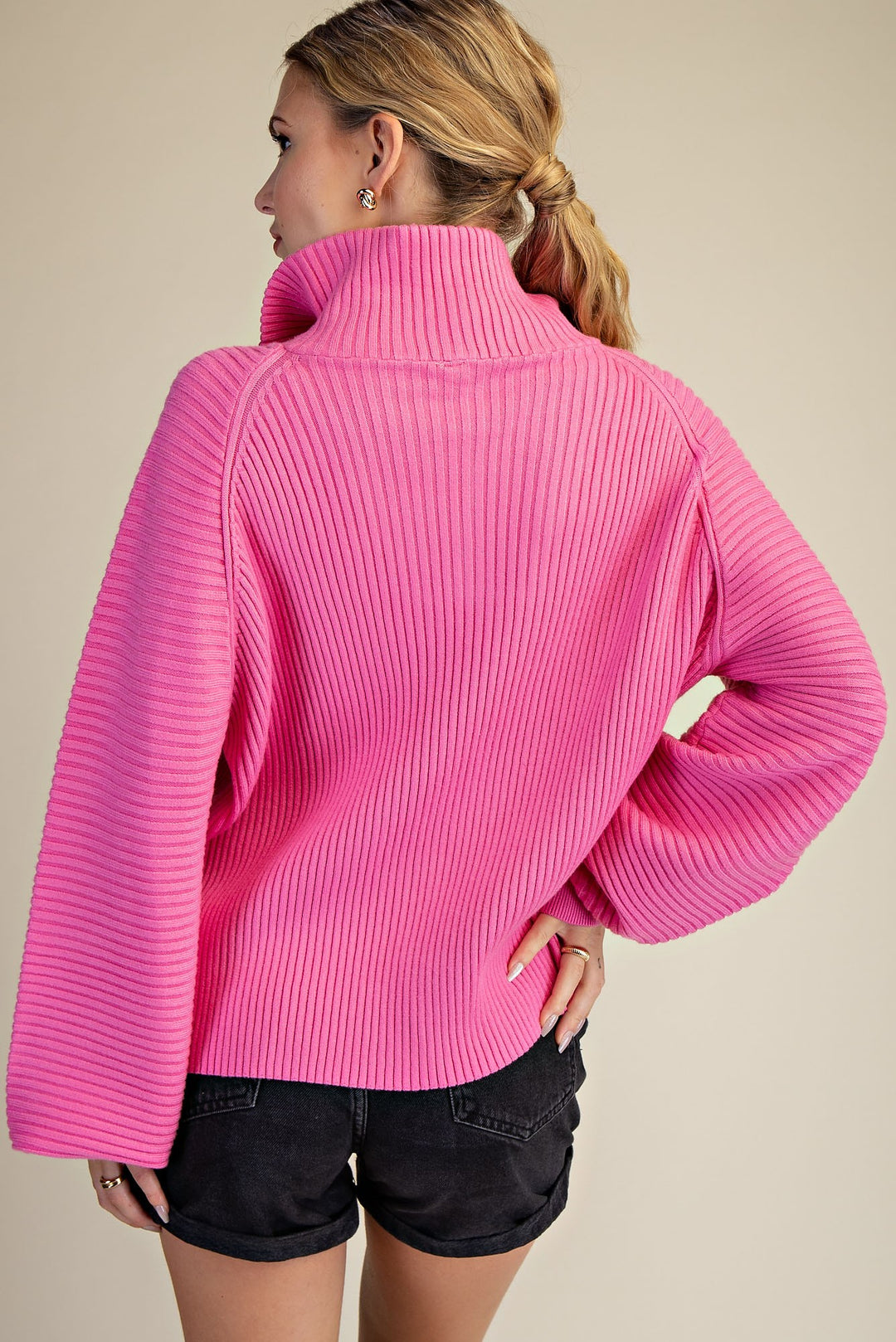 Front Zip Sweater in Pink