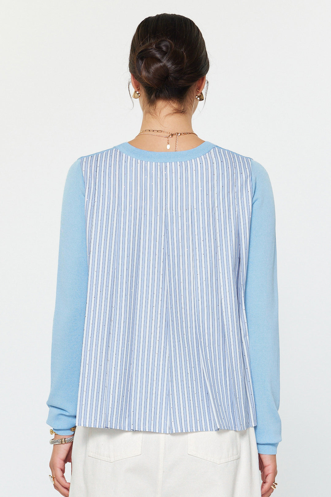 Blue Knit Front Striped Top