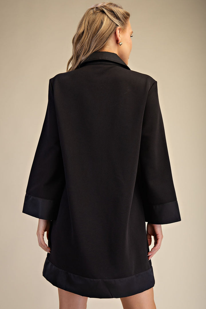 Collar Neck Long Sleeve Mini Dress in Black