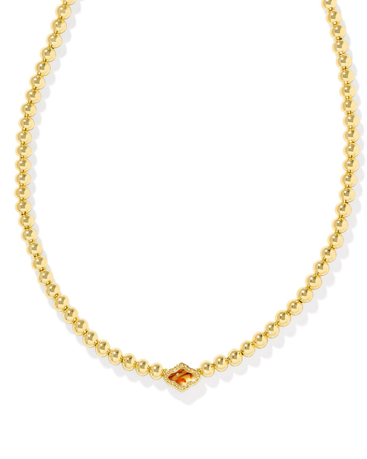 Kendra Scott Abbie Beaded Necklace in Gold Marbled Amber Illusion