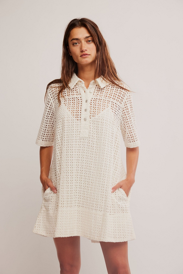 Free People Remino Eyelet Mini Dress in Bright White