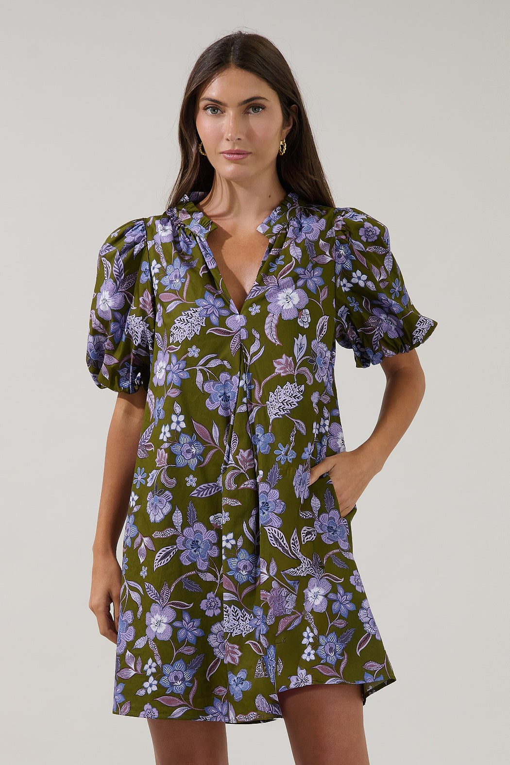 Aurora Shift Olive Green Mini Dress
