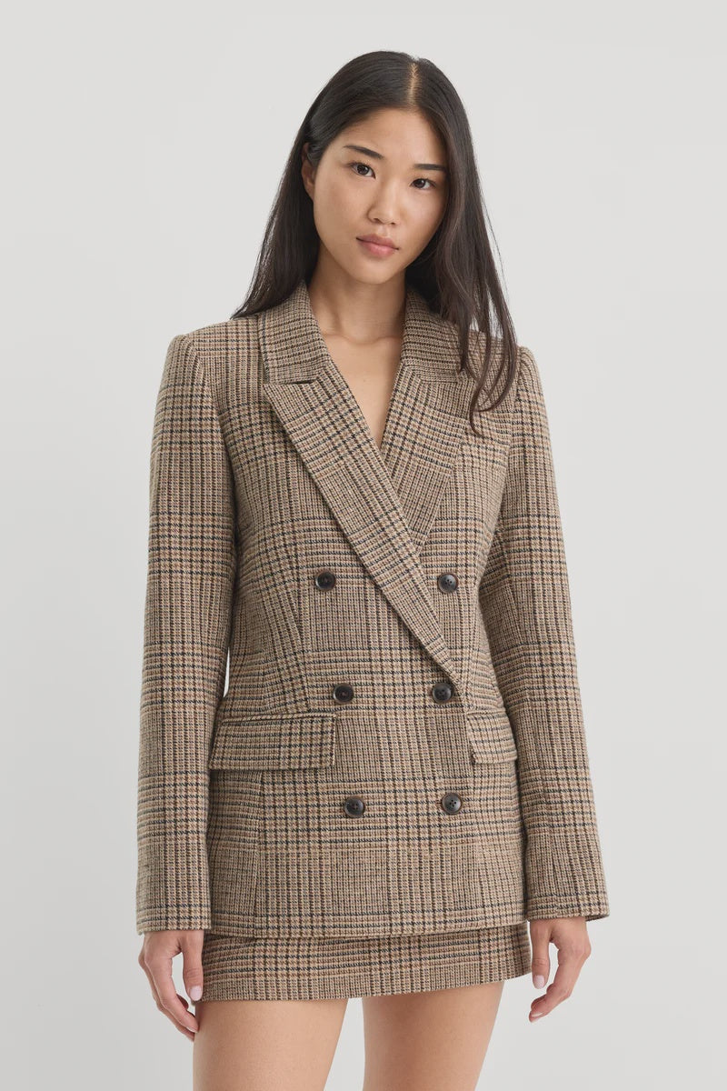 Good American The Double Breasted Blazer in Brown Plaid