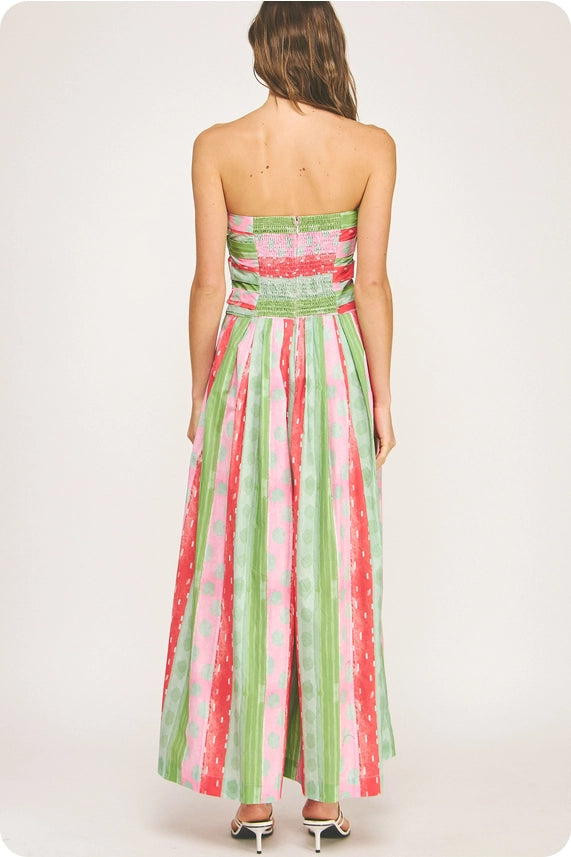 Tube Pleated Print Jumpsuit