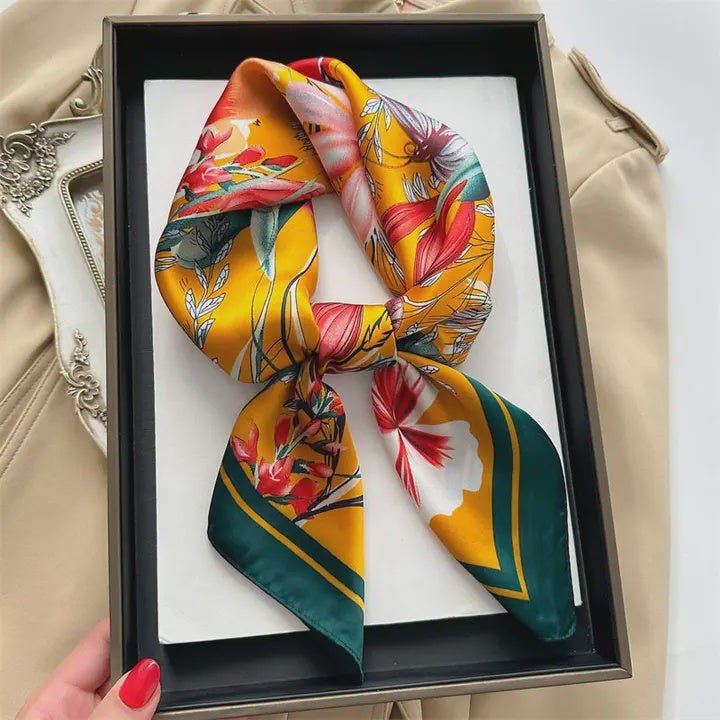 Fashion Print 70cm Square Scarf in Dark Green