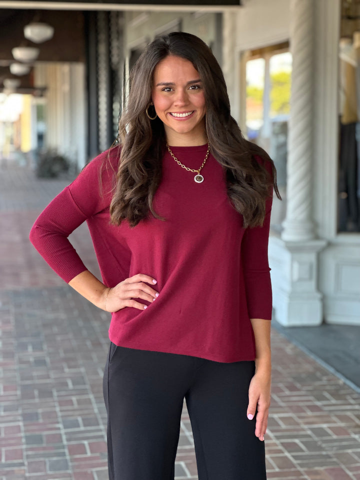 Oversized Crew Neck Pullover in Dark Cherry