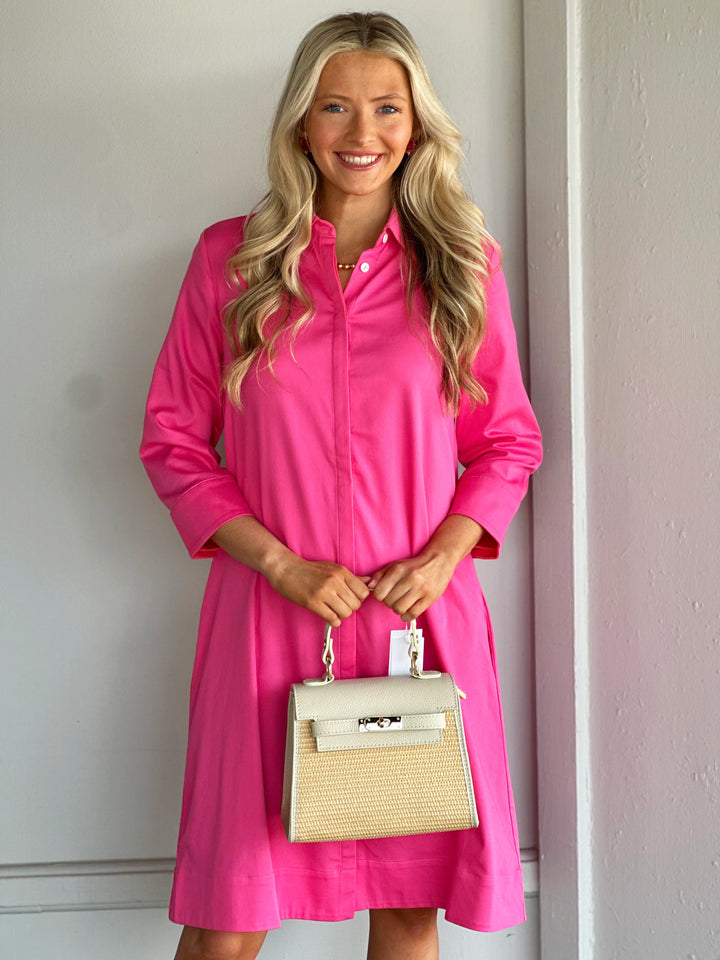 Blake Quarter Sleeve Midi Dress in Pink