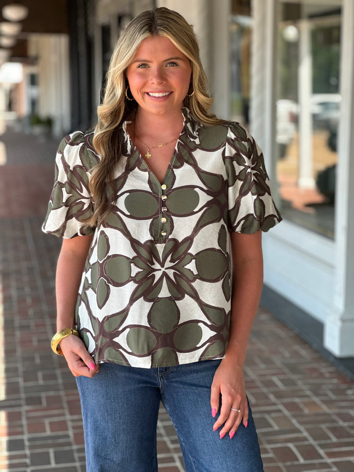 Own It Olive Green Floral Top