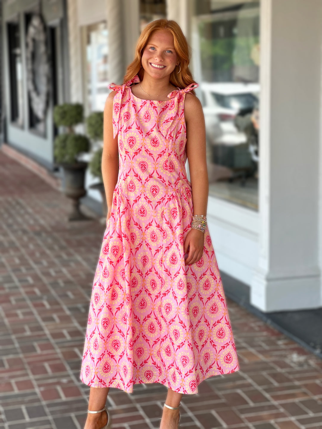 Pink Long Dress With Bow Tie Strap