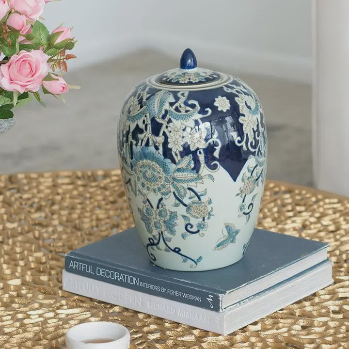 Bryn Lidded Jar - Blue/White