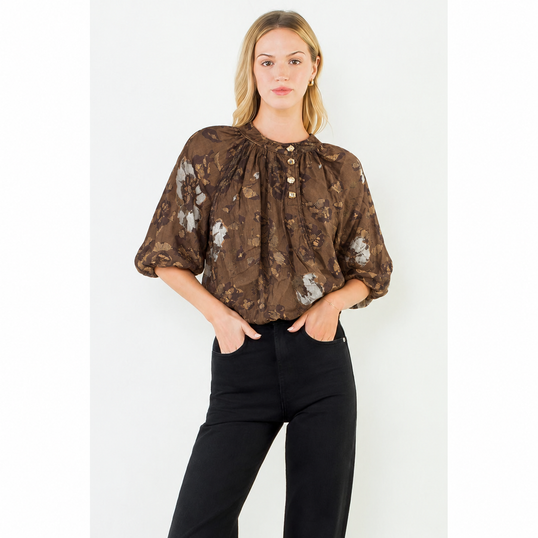 Carried Away Floral Top in Brown