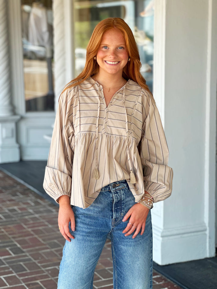 Go With Me Taupe Striped Top