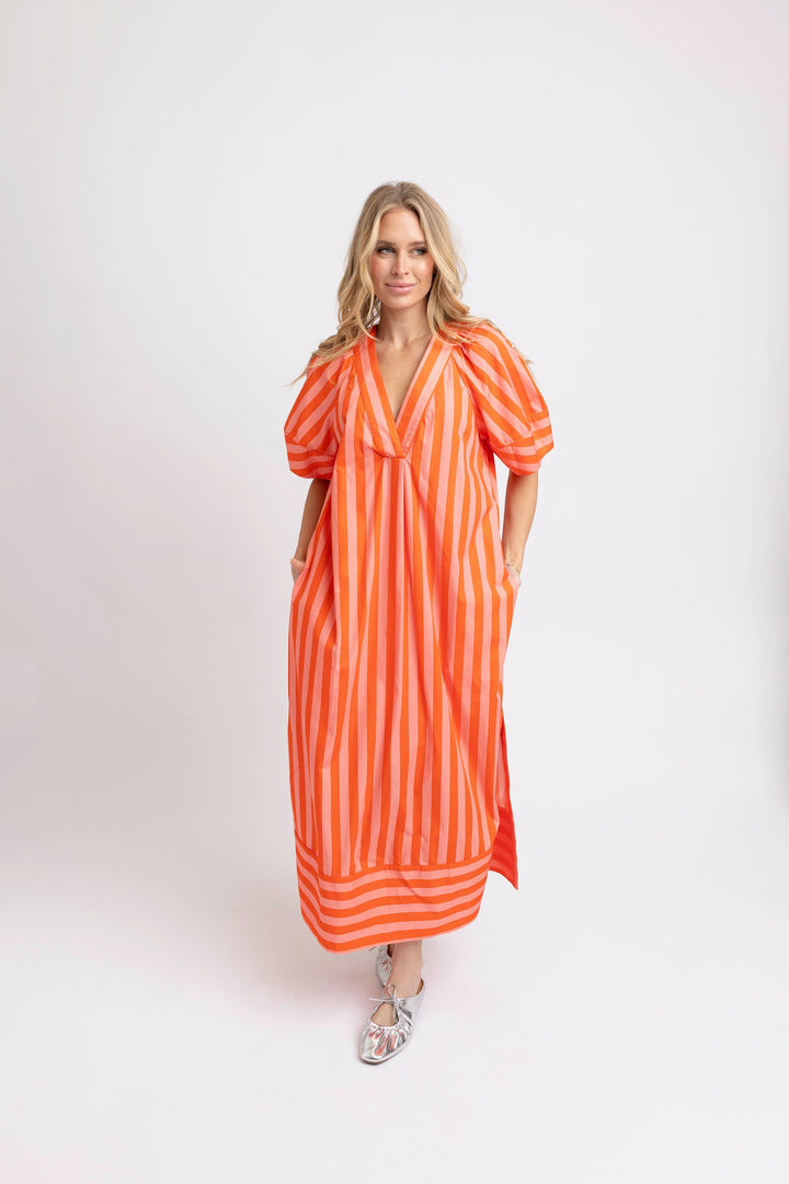 Coral V-Neck Maxi Dress