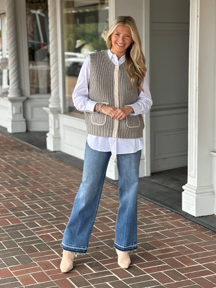 Tribal Sleeveless Pocket  Sweater Vest in Sandstone