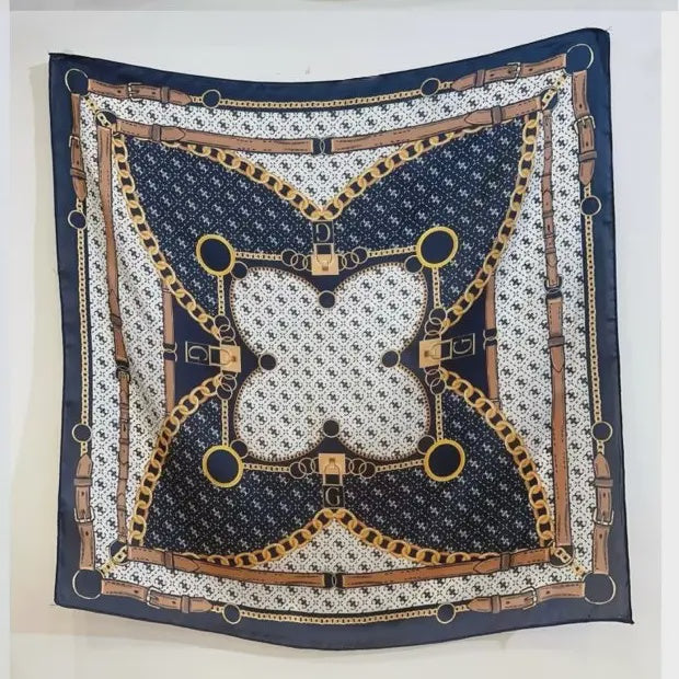 Chain Printed Scarf in Navy