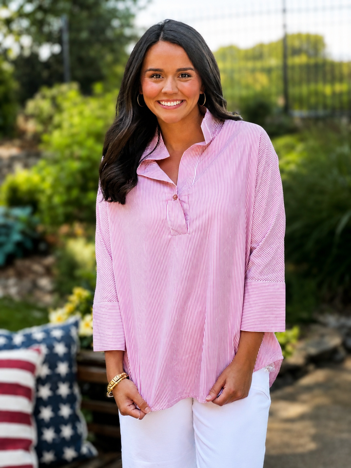 Stand Neck Dolman Sleeves Shirt in Red