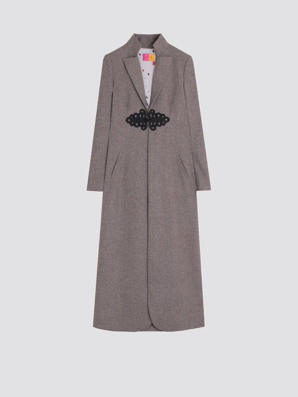 Vilagallo Herringbone Long Coat in Brown