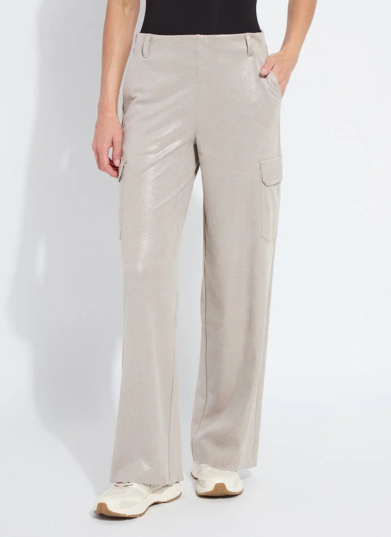 Lysse Callie Patent Foil Suede Cargo Pant in Taupe