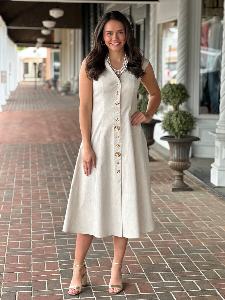 Joseph Ribkoff Midi A-line Dress in Natural