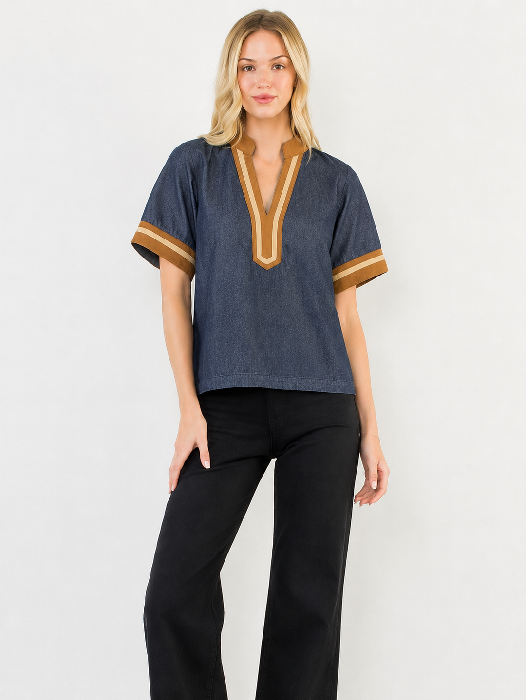 Denim Suede Contrast Top