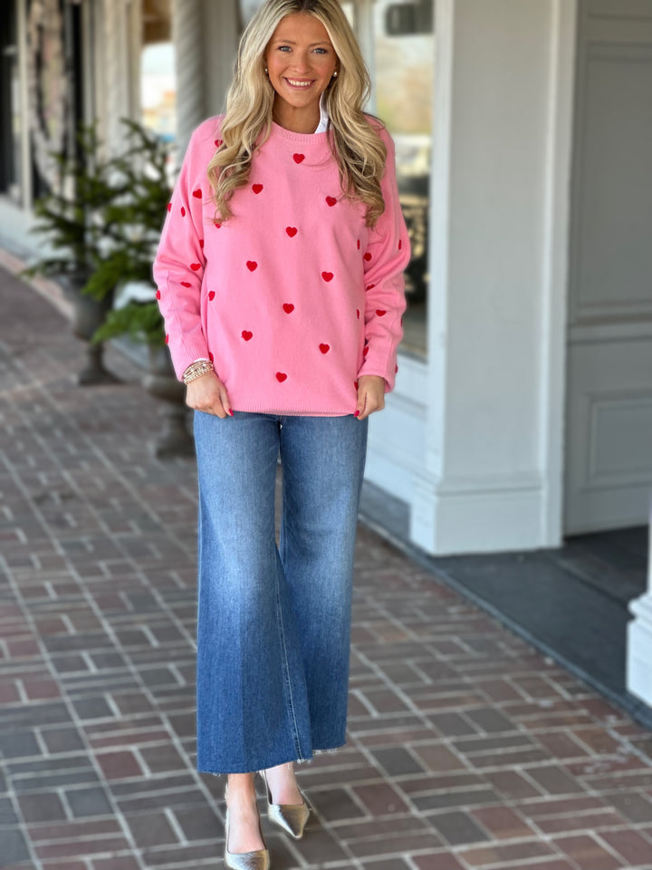 Dolman Sweater with 3D Hearts in Pink