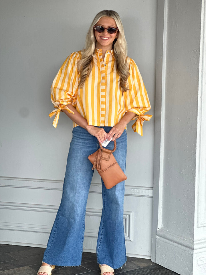 Striped Puff Sleeve Top in Yellow