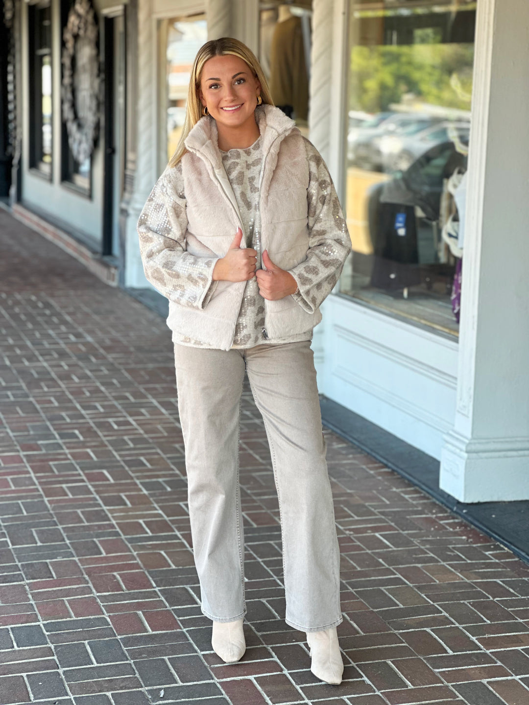 Nikky Apparels Reversible Faux Fur Vest in Cream