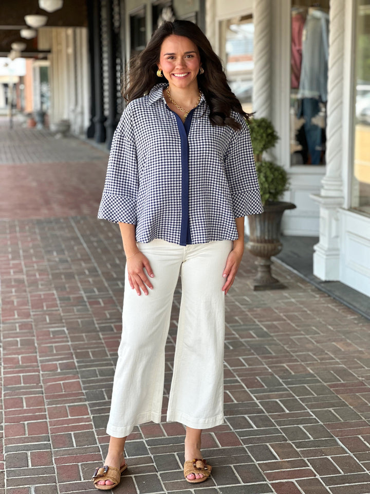 Gingham Top in Navy Blue