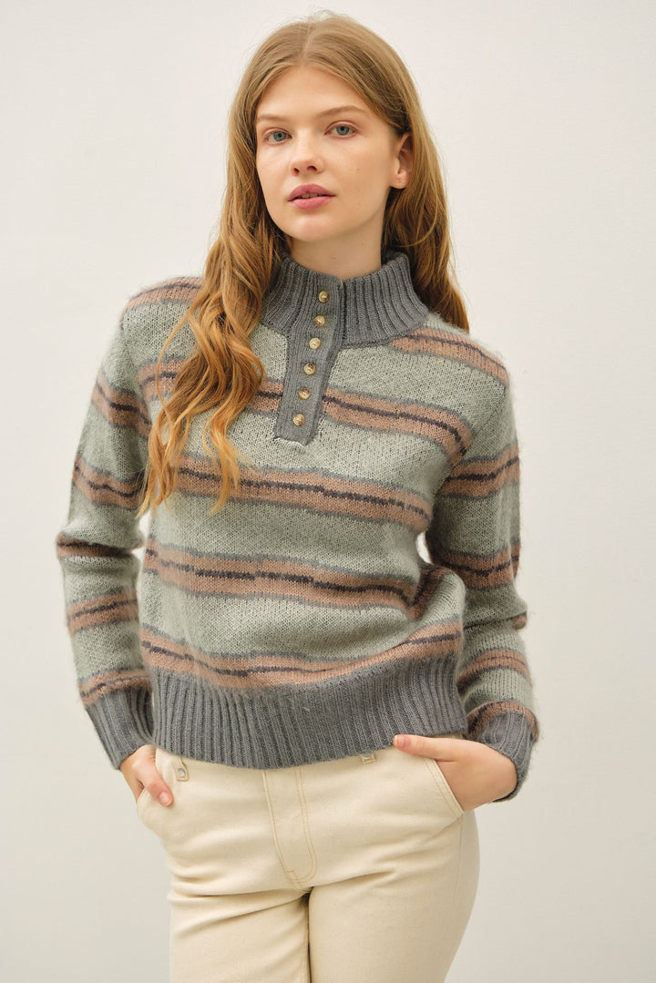 Everything After Striped Sweater in Storm Blue