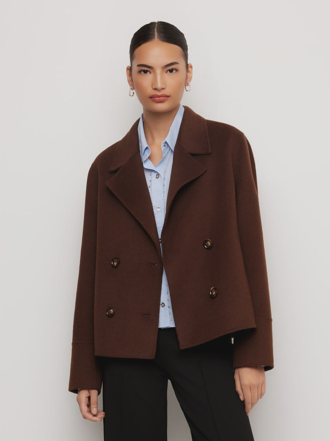 Naomi Cropped Peacoat in Brown