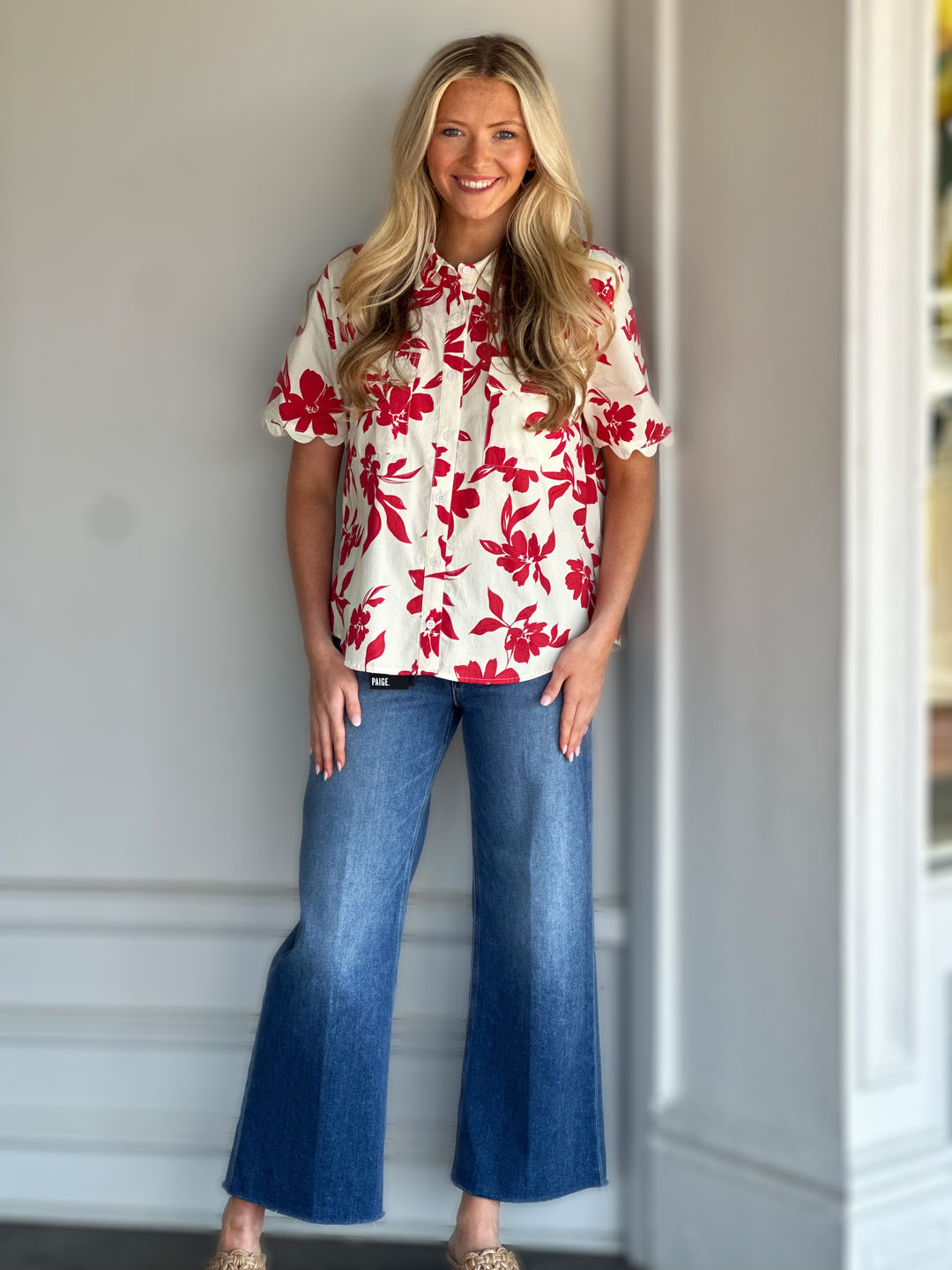 Red Printed Woven Top