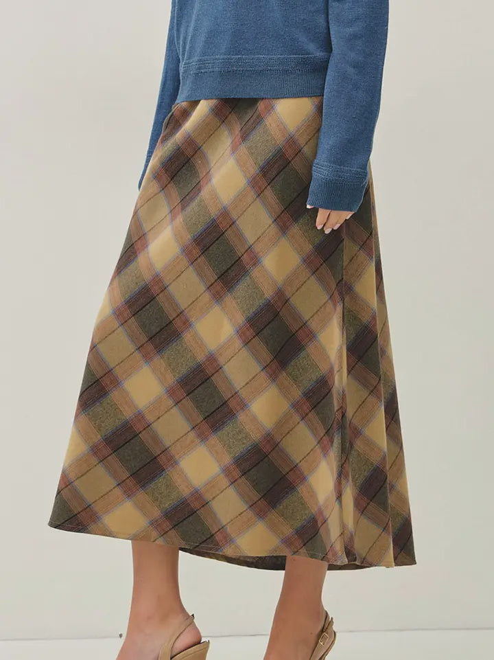 All Pulled Together Khaki Midi Skirt