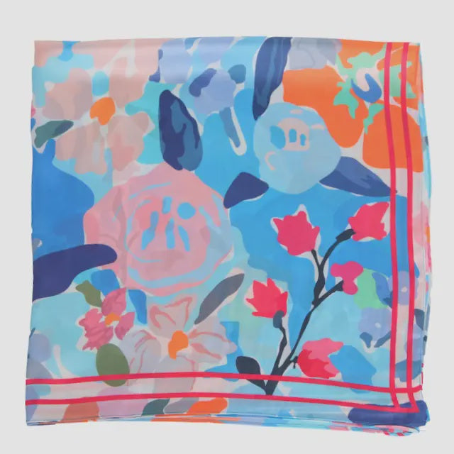 Lightweight Square Scarf in Blue Floral